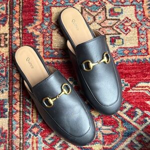 Quince Horsebit Black Leather Mule 7.5